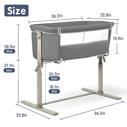 Alvod Bedside Sleeper For Baby, Baby Bassinet, Baby Crib Baby Nursery Bed For Infants, 9 Adjustable Height For Bed Sofa, Breathable Mesh, Easy Assemble (Light Grey) #TOP3