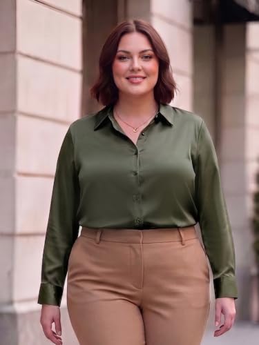 Image of Style Quotient Women Olive Satin Regular Formal Shirt