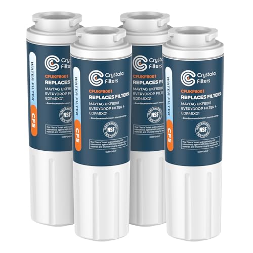 Crystala Filters UKF8001 Water Filter Compatible with Whirlpool 4396395, Filter 4, Maytag UKF8001, EDR4RXD1, UKF8001AXX, UKF8001P, Puriclean II, PH21500 Refrigerator Water Filter, 4 Packs