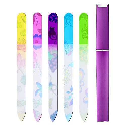5 Pieces Glass Nail File Buffers With Cases, Colorful Printed Finger Nail Files Crystal Glass Nail Buffers Double Sided Manicure Tools For Women Men(Classic Pattern) #TOP2
