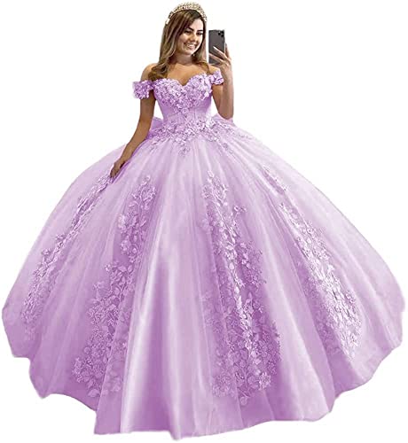 Quinceanera Dresses Ball Gowns Lace Off Shoulder Prom Dresses 3D Flower Puffy Sweet 15 16 Dresses for Women