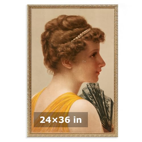 HLiWEGNS Vintage Gold 24x36 Frame, Single Frame, Wood Poster Frame with Gold Finish for 24 x 36 Poster, Antique Ornate Frame for Wall Decor, Gallery Artwork, Photo Display