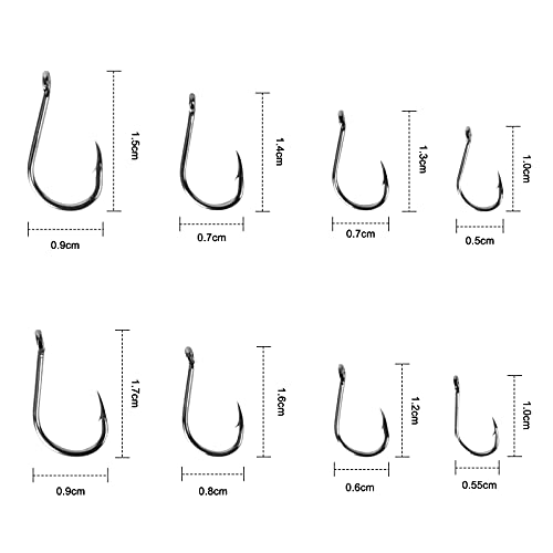 300 Pcs Angelhaken Set Kohlenstoffstahl Angelhaken 10 Größen Angelhaken mit Widerhaken Fisch-Haken Angelzubehör Set mit… – Bild 4