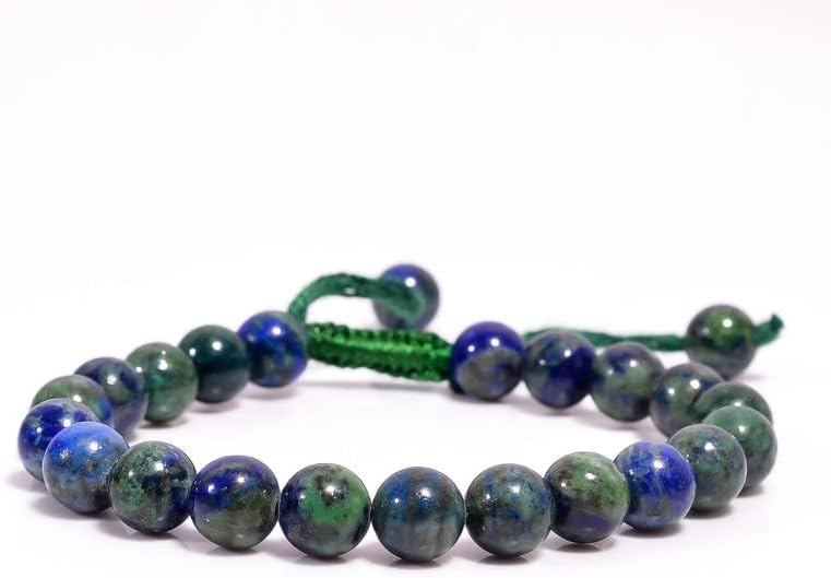 azurite round smooth 8mm multi color beads adjustable thread cord bracelet for men, women, meditation, yoga, healing, prosperity.
