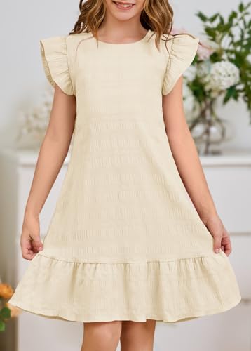 YOVION Girls Summer Boho Flutter Sleeve Ruffle Tiered Swing Casual Sundress with Pockets for 6-12 Y2