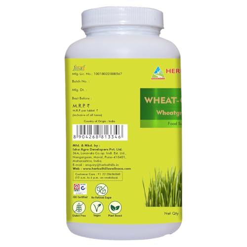 Image of Herbal Hills Wheatgrass Tablets | 500 Tablets | | Natural Antioxidant & Immunity Booster | Supplement | For Energy, Detox & Alkaline Balance | With Pure Wheatgrass Powder 500 Tablets Pack of 5