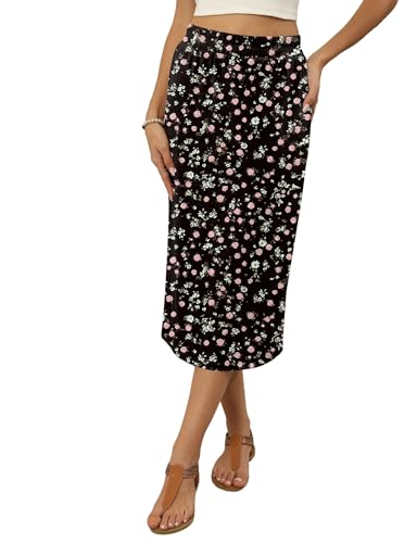 Image of Naggoo Midi Skirts for Women Summer Elastic High Waisted Basic Straight Skirt with Slit
