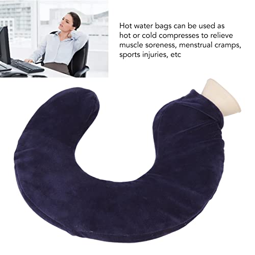 Nekwarmwaterzak, U-vormige warmwaterkruik 1L Rubber Polyester Zacht Comfortabele brede mond voor thuis(Marineblauw) - Image 5