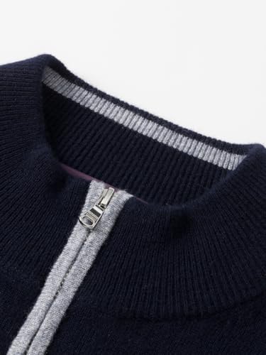 Quarter-Zip 100% Merino Wool Sweater for Men Mock Neck Pullover Contrast Trim Casual Long Sleeve Knit Tops3