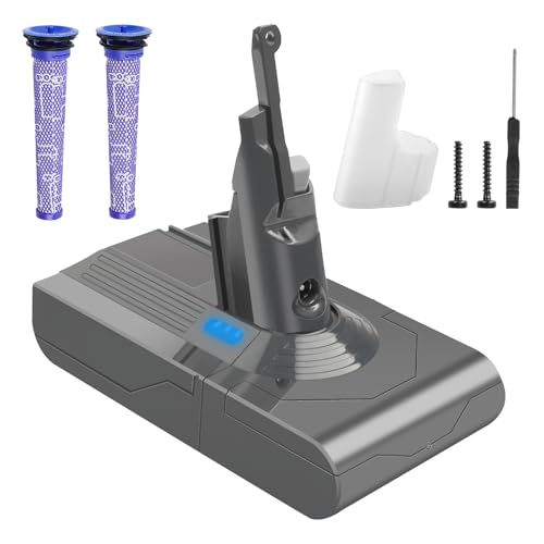 Waitley Battery for Dyson V8, 6000mAh Replacement Battery for Dyson V8 SV10 Compatible with Dyson V8 Absolute, V8 Animal/Motorhead/Fluffy Cordless Vacuum Cleaner with 2 Pre-filters+Screwdriver