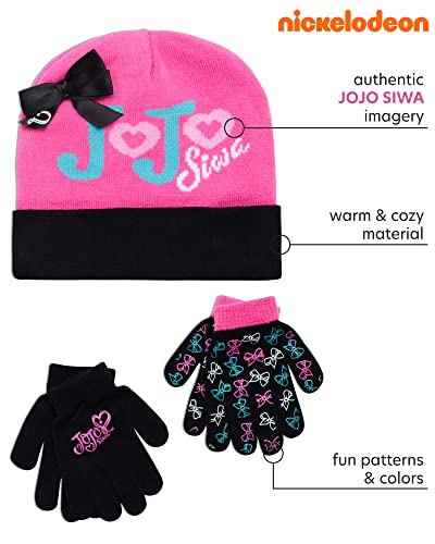 Nickelodeon JoJo Siwa Girls Reversible Winter Hat and 2 Pack Glove Set (Age 4-7)2