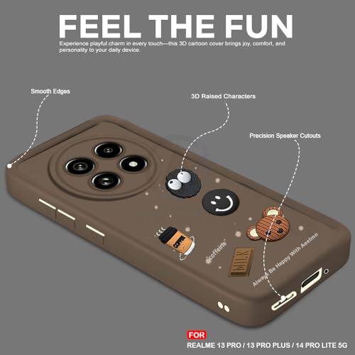 Image of AESTMO Back Case Cover for Realme 13 Pro /Pro Plus / 14 Pro Lite 5G | Cute Fun Cartoon 3D Ball | Coffee Silicone Case | Full Body Protection | Camera Protection Back Cover (Brown)