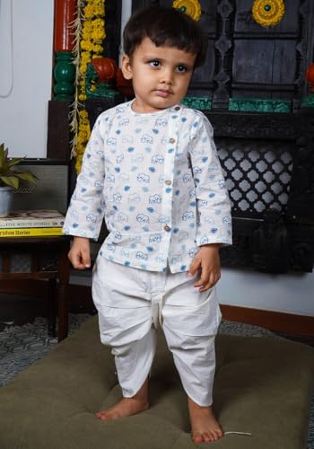 Image of POLKA TOTS 100% Cotton Elegant Traditional Dhoti Kurta Set for Baby Boys | Ultra-soft Cotton Ethnic Dress for Festivals and Weddings | Traditional Angrakha Dress for Kids Boys