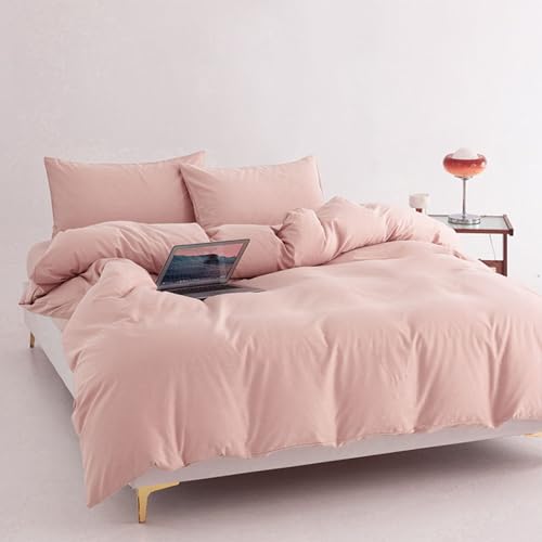 LSZHBSL Parure de lit Housse de Couette 180 x 220 cm Coton Rose Clair Très Doux et Respirant Linge de lit Avez Fermeture Éclair