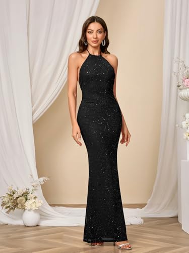 Parthea Women's Sexy Sequin Bodycon Backless Sparkly Mesh Evening Party Elegant Maxi Dresses3