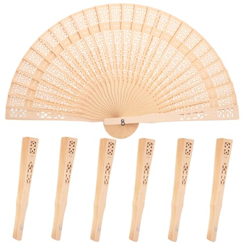 JOHOUSE Decorative Hand Fans Foldable 6 Packs Wooden Vintage Handheld