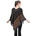 Fomolom Women's Elegant Knitted Shawl Poncho with Fringed V-Neck Striped Sweater Pullover Cape Gifts for Women Mom