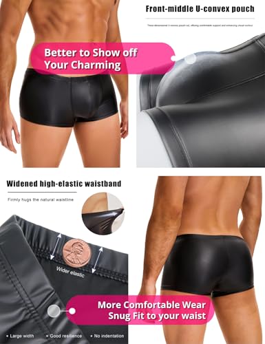 ohyeah Men's Faux Leather Underwear Boxer Briefs Low Waist Bikini Panties Trunks with Pouch Underpants for Men Sexy Lingerie3
