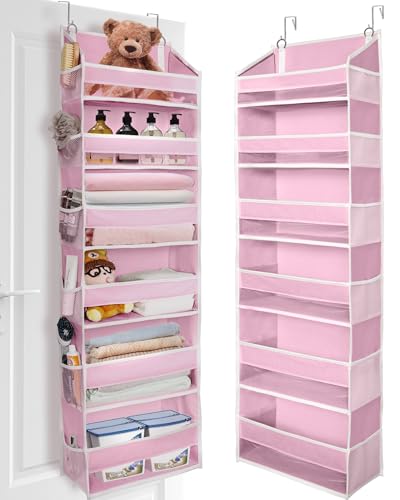 Image of ULG Over The Door Organizer with 6 Large Pockets 12 Side Pockets, 50lbs Weight Capacity Door Hanging Storage Organizer for Bedroom, Bathroom, Pantry, Nursery Storage, Pink