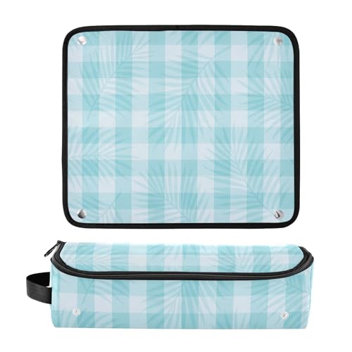Bolsa organizadora 2 en 1 para herramientas de cabello y tapete resistente al calor, portátil para viaje, ideal para planchas y accesorios de cuidado capilar, diseño Palm-Shadow Picnic Gingham miniatura 3