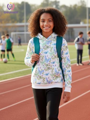Image of WELAKEN Girls and Toddlers' Pullover Printed Hoodie Sweatshirt with Kangaroo Pocket