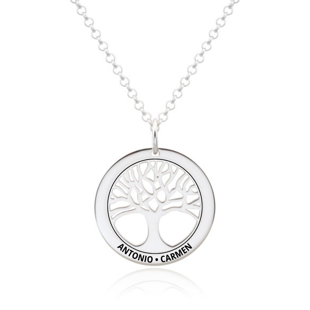 Collar Árbol de la Vida en Plata de Ley 925 personalizable, con cadena Rolo de 45cm + Alargador. Un regalo perfecto para regalar a madres o abuelas. (Collar Árbol de la Vida)