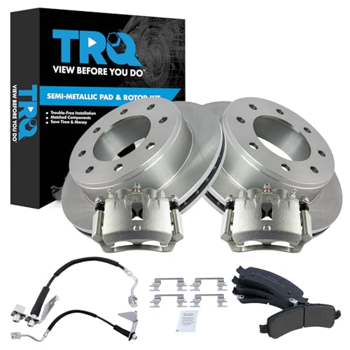 Image of TRQ Rear Brake Pad & Rotor Kit Semi-Metallic Compatible with 2008-2017 Chevrolet Express 2500 2005-2017 Express 3500 GMC Savana 2500 Savana 3500
