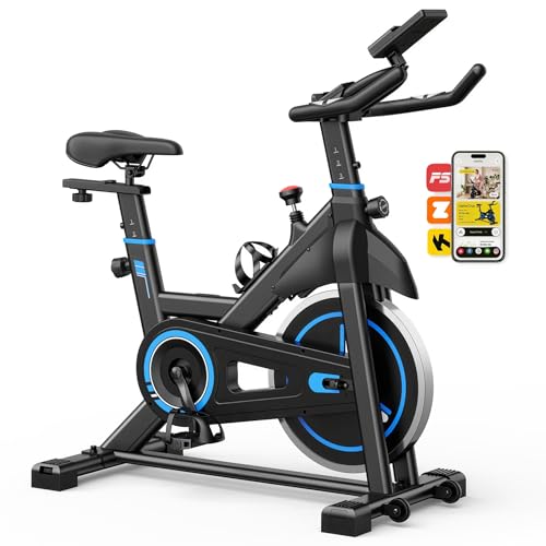 Image of OLIXIS Exercise Bike with APP Control, Brake Pad Stationary Bikes with Quiet Magnetic Resistance, Indoor Cycling Spin Workout Bike with 300.0 lbs Weight Capacity,Orange /Red /Blue