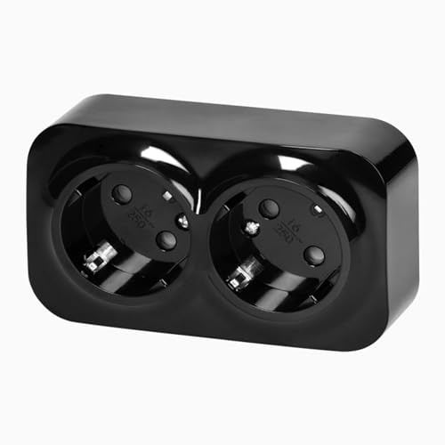 Aufputz Steckdose Schwarz 2-fach Wandsteckdose IP20 Schukosteckdose 230V AC 16A
