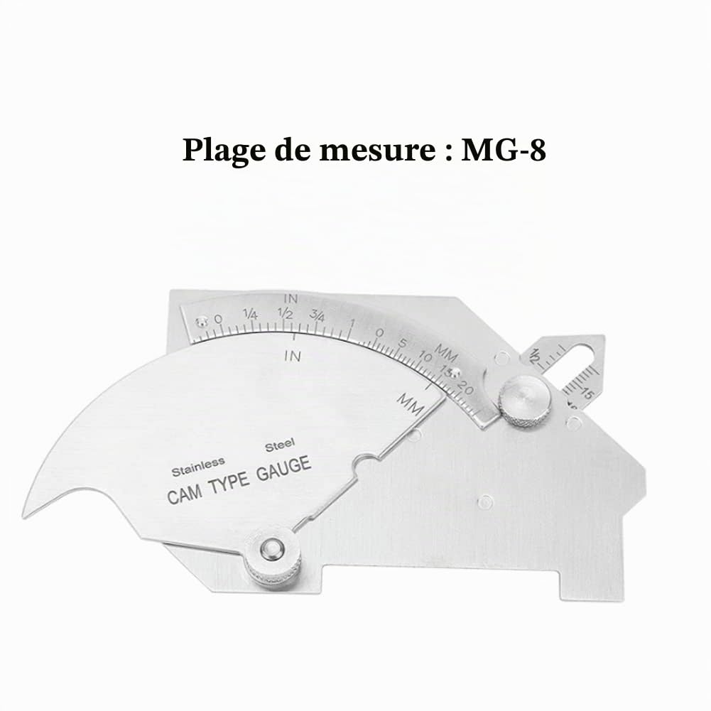 Jauge de Filet de Soudure, Jauge de soudure avec acier inoxydable, Métrique impériale métrique MG-8 pont CAM Règle d'essai d'inspection de joint de soudure avec boîte, pour la Mesure de Soudure