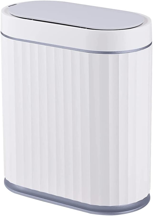 Smart Trash Bin with Lid, 7 Liter Slim Automatic Garbage Can, Waterproof Plastic Rubbish Bin Narrow Motion Sensor Wastebasket for Bedroom, Living Room, Kitchen, Office, Grey(No Battery)
