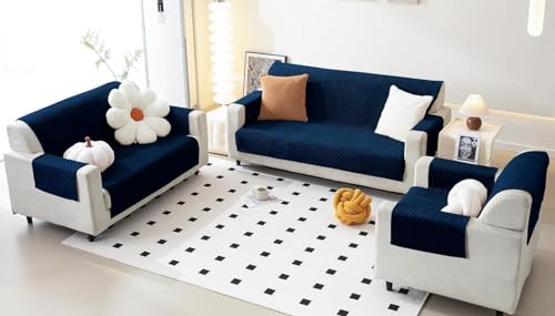 Image of Fashion Throw Quilt-Fully Covered 5 Seater Anti-Slip Quilted Sofa Covers for Living Room Sofa Slipcovers Furniture Cover Home Decor Navy