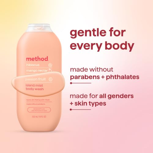 Image of method Body Wash, Island Mist, 18 fl oz | Leaves Skin Feeling Soft & Moisturized, Made Without Parabens, Notes of Hibiscus, Mango Nectar & Passion Fruit