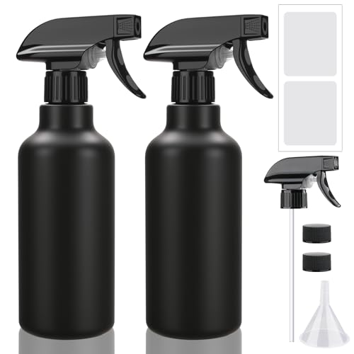 Hethyo Spray Bottles 16.9oz/500ml Plastic Empty Spray Bottle for Hair Mist/Stream Spraying Heavy Duty Water Spray Bottles for Cleaning Solutions Plants 2 Pack (Black)
