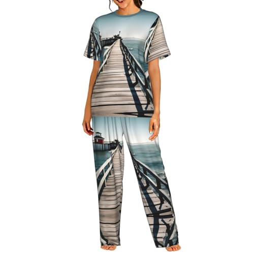 Pyjama court femme vêtement de nuit imprimé côtier homewear S-3XL