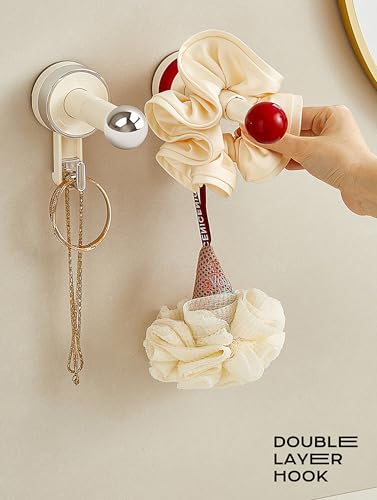 Image of House of Quirk Wall Suction Hook, Adjustable Heavy-Duty Suction Cup Hook for Bathroom & Shower, No Drilling Waterproof Wall Hook for Towels, Robes & Accessories (Cream)