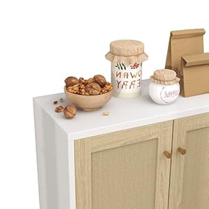 Panana rattan decorated 2 doors storage cabinet accent cabinet living room cupboard kitchen sideboard buffet table white  urban country home decor