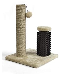 Amazon Basics Cat Scratcher – Indoor Classic Single Cat & Kittens Scratching Post with Brush, Small (16.5″ H) – Beige