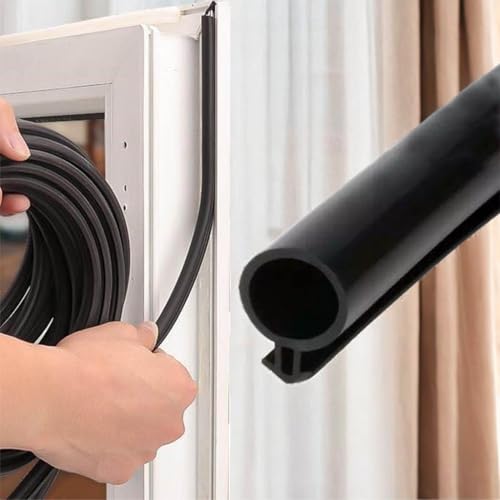 SQAQS 10m Fensterdichtung Kieselgel Ersatzdichtung Tür- Und Fensterdichtung, Selbstklebender Streifen Typ O, Fenster-Zugluftstopperband, Wetterleiste, Geeignet für Türspalte von 5-7mm (schwarz)