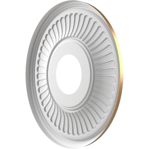 Image of Ekena Millwork CMP13BEBGL Berkshire Thermoformed PVC Ceiling Medallion (Fits Canopies up to 5 3 /4 inch), 13 inchOD x 3 1 /2 inchID x 3 /4 inchP, Bright Coat Gold