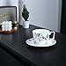 fanquare 9oz Bone China Tea Cup and Saucer Set for 1, Blue and White Coffee Cup with Plate Set, British Floral Porcelain Tea Cup for Women