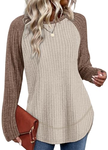 Image of WIHOLL Long Sleeve Shirts for Women Fall Sweaters Lightweight Trendy Tops