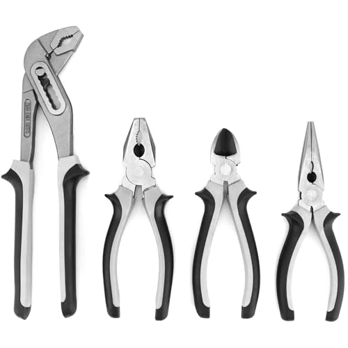 QWORK® 4-teiliges Zangenwerkzeug-Set – 25,4 cm Wasserpumpenzange, 15,2 cm lange Spitzzange, 15,2 cm Seitenschneider, 15,2 cm Gleitgelenkzange – für Sanitär-, Automobil- und Haushaltsanwendungen