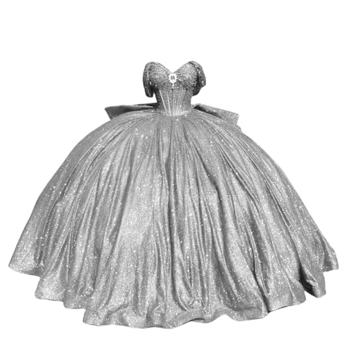 Sparkly Beaded Quinceanera Dresses with Train Off Shoulder Sweet 16 Dresses Puffy Tulle Ball Gown