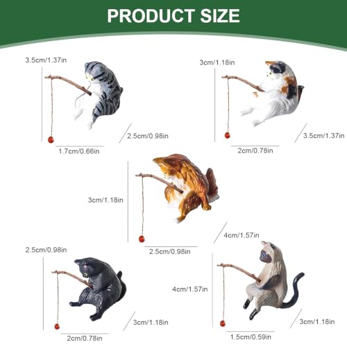 Image of Qpets Fish Tank Accessories, Cartoon Cat Figurines Fishing Kitty PVC Mini Sculptures Desk Decor & Aquarium Ornaments (5-Pack)