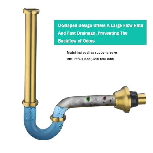 SEABEFORE Brass P Trap U-Shape 1 1/4 inch Sink Drain Pipe with Slip Joint Extension Tub,12 inch Vertical Pipe length Adjustable Height Sink Waste Trap Drain Kit Champagne Bronze,SE83555CB-L  - Thumbnail 4