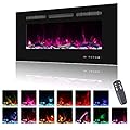 Oxhark Flame 36inch Electric Fireplace in Wall Recessed and Wall Mounted Fireplace Electric, 13 Flame Colors, Realistic Logs &Crystals Fuel Bed, Adjustable Temperature and Timer,750W/1500W, Black