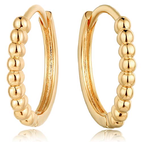 Mevecco 18K Gold Plated Huggie Earrings with Shining Cubic Zriconia Geometry Beads Star Hoop Earrings for Women (Half Beads hoop earrings)