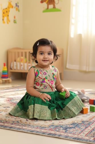 Image of South Indian Traditional Pattu Pavadai Jacquard Frock Dress for Baby Girls