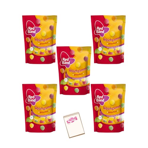 Needforsweet 5x Red Band Weichgummi gezuckert 200g Fruchtgummi gezuckert Soft & süß Original RedBand Vorteilspack 5x200g inkl. Needforsweet Notizblock